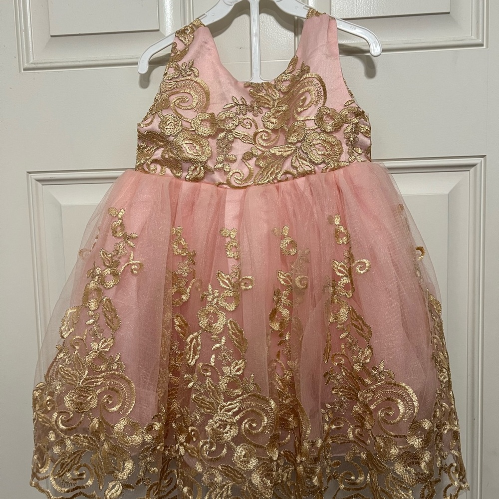 Elegant Pink and Gold Kids Dress